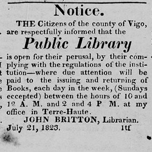 Newspaper clipping announcing the opening of the Public Library, 1823