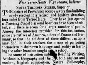 Newspaper clipping about the Sisters of Providence, 1841