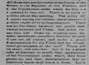 Newspaper clipping about union support, 1861