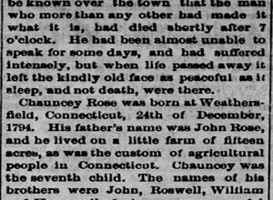 Clip from Saturday Evening Mail about the death of Chauncey Rose