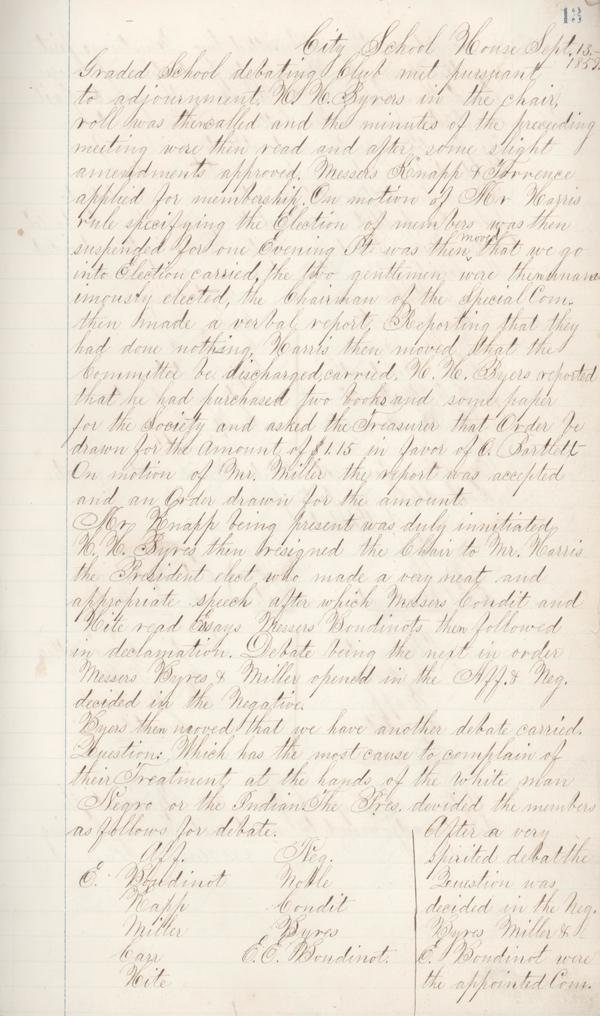 handwritten meeting minutes from 1857