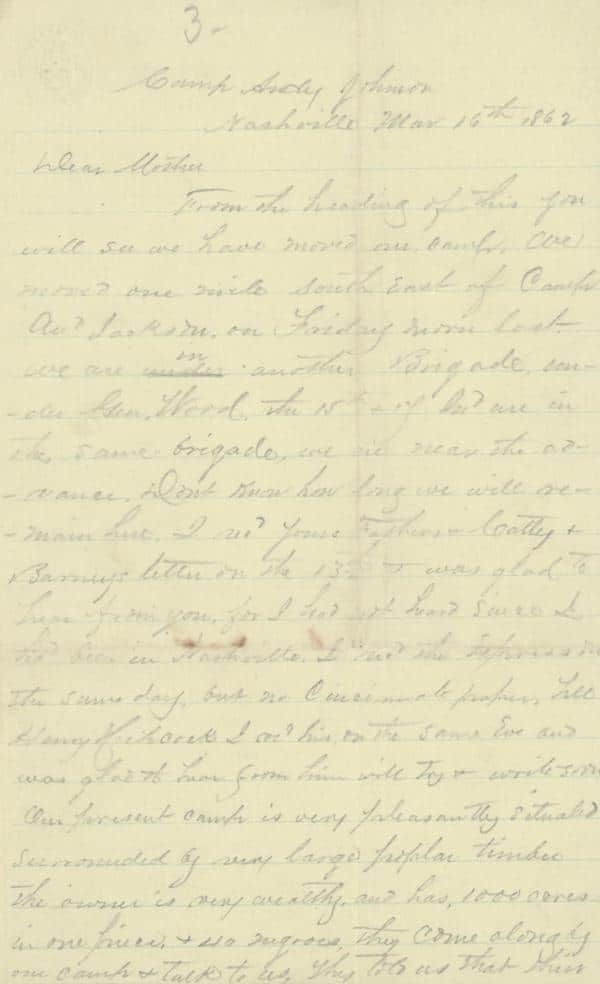 March 1862 letter from Henry Warren
