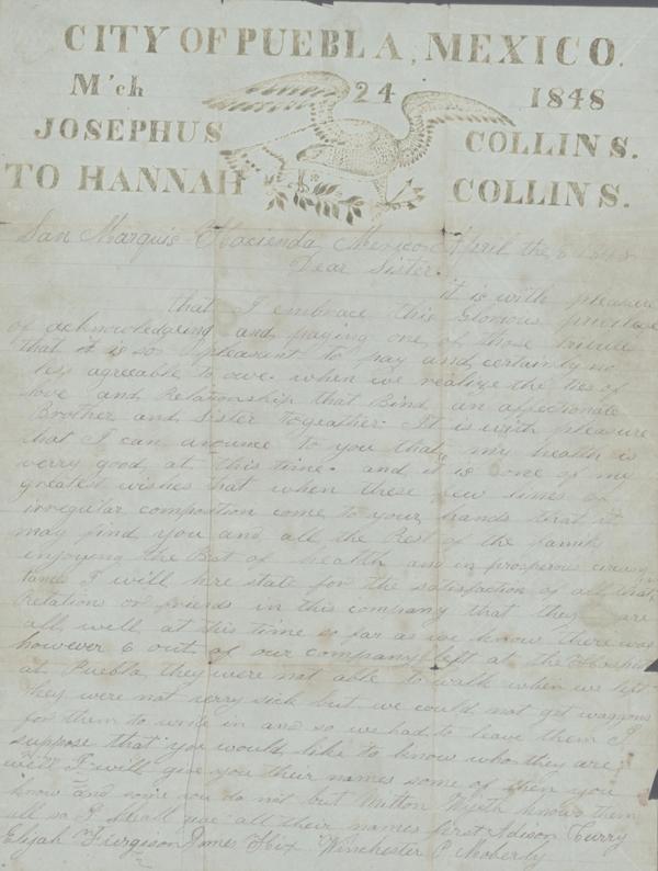 First page of a letter from Josephus Collins